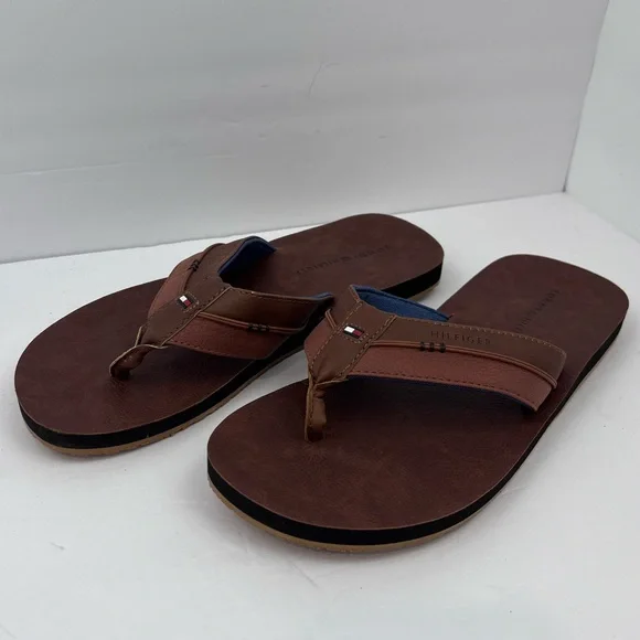 TOMMY HILFIGER, DAVIDSON-T MEN’S LIGHT BROWN FLIP FLOPS, SIZE 9M - Picture 4 of 15